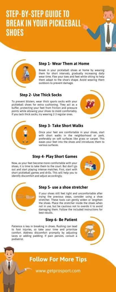 How to break-in your pickleball shoes - Instructions chart
